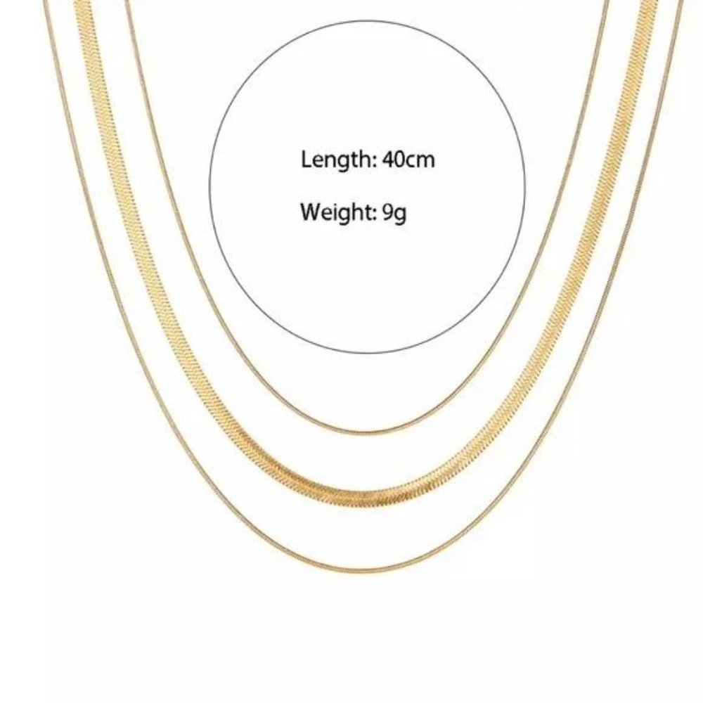 18K Gold Three Layers Snake Bone Chain Necklace, NICE NECKLACE, CUTE NECKLACE - Picture 5 of 5